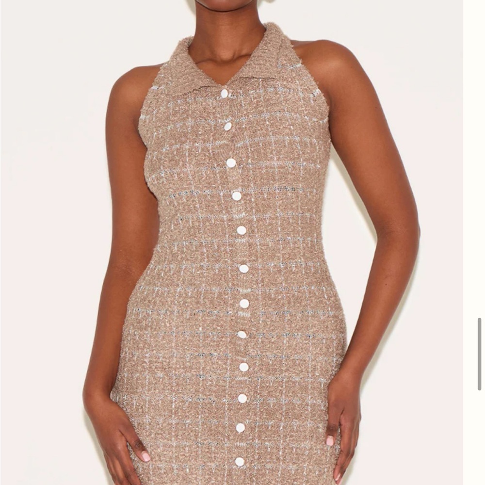 PrettyLittleThing Tan Button-Up Midi Dress